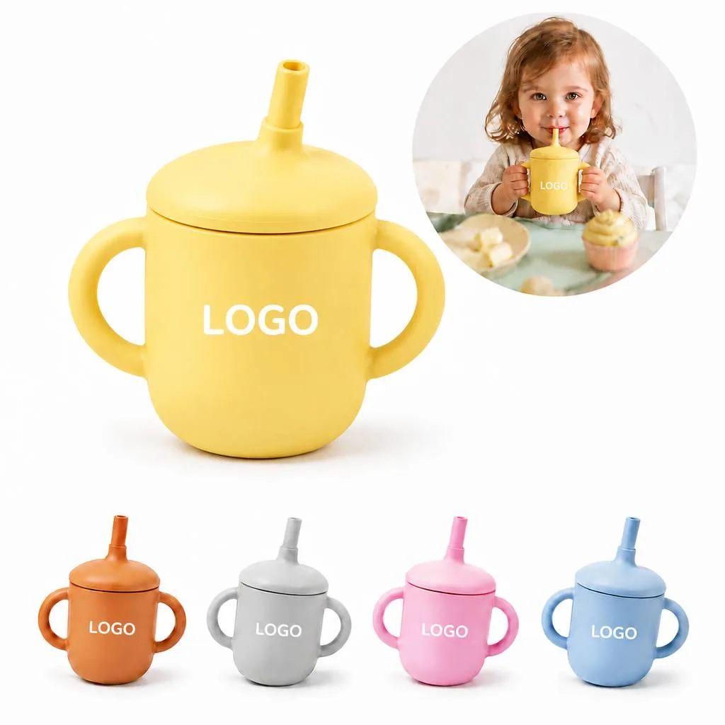 Spill-Free Silicone Sippy Cup with Straw for Baby Training
