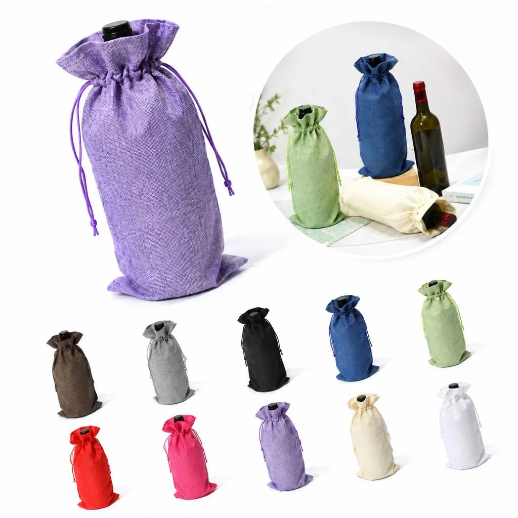 Jute Drawstring Pouches for Wine Bottles 2