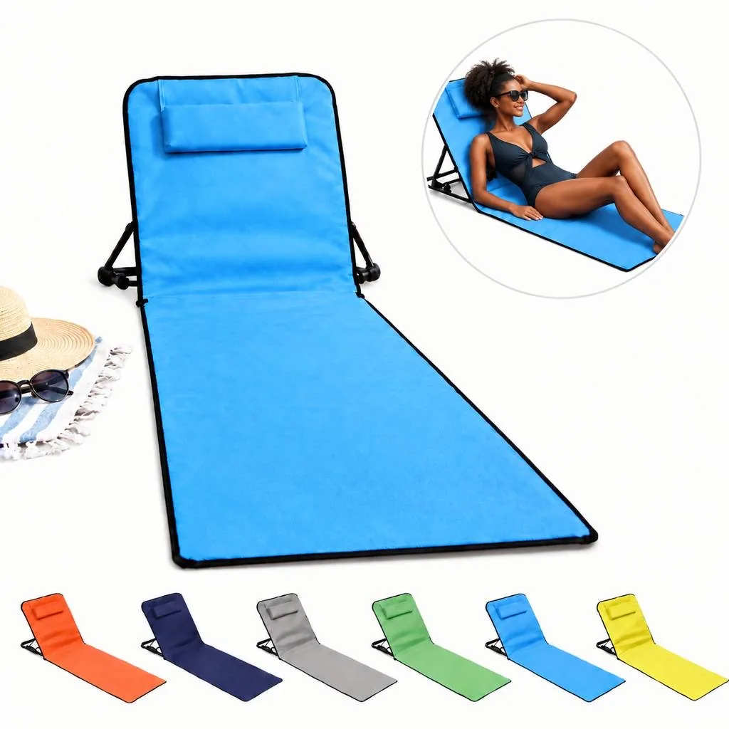 Portable Reclining Beach Lounge Chair with Pillow 2