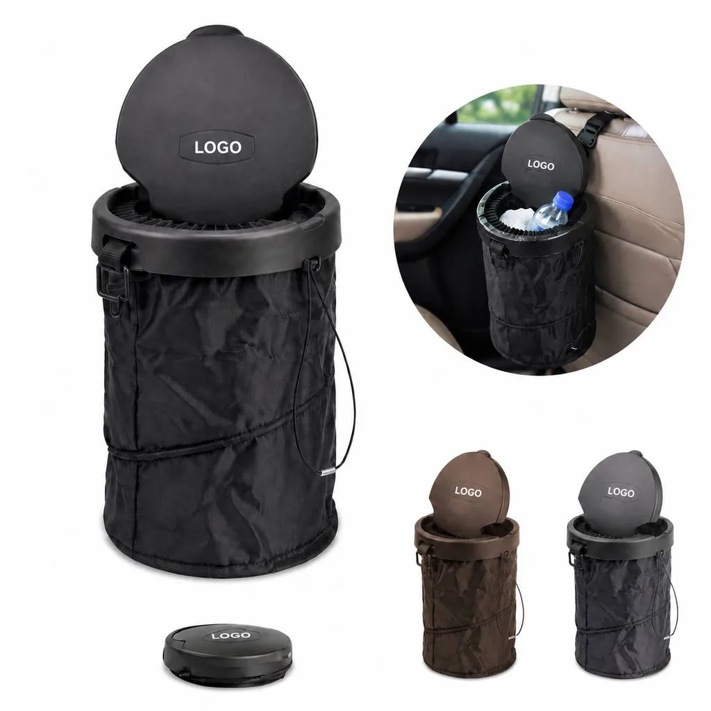 Car Trash Can with Lid, Polyester Vehicle Waste Storage Bin
