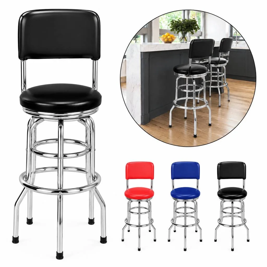 360 Swivel Bar Stool with Chrome Steel Frame and Footrest 2