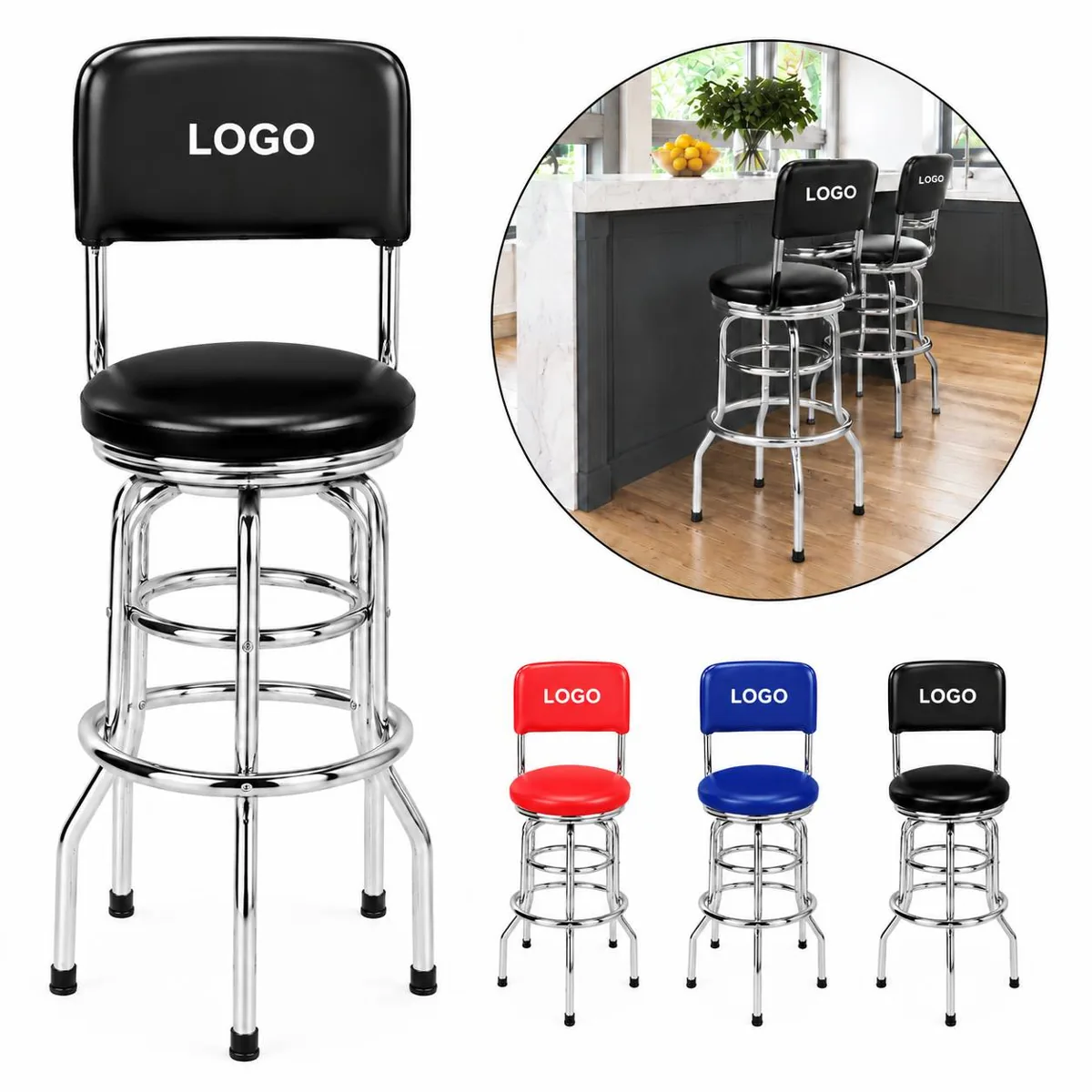 360 Swivel Bar Stool with Chrome Steel Frame and Footrest
