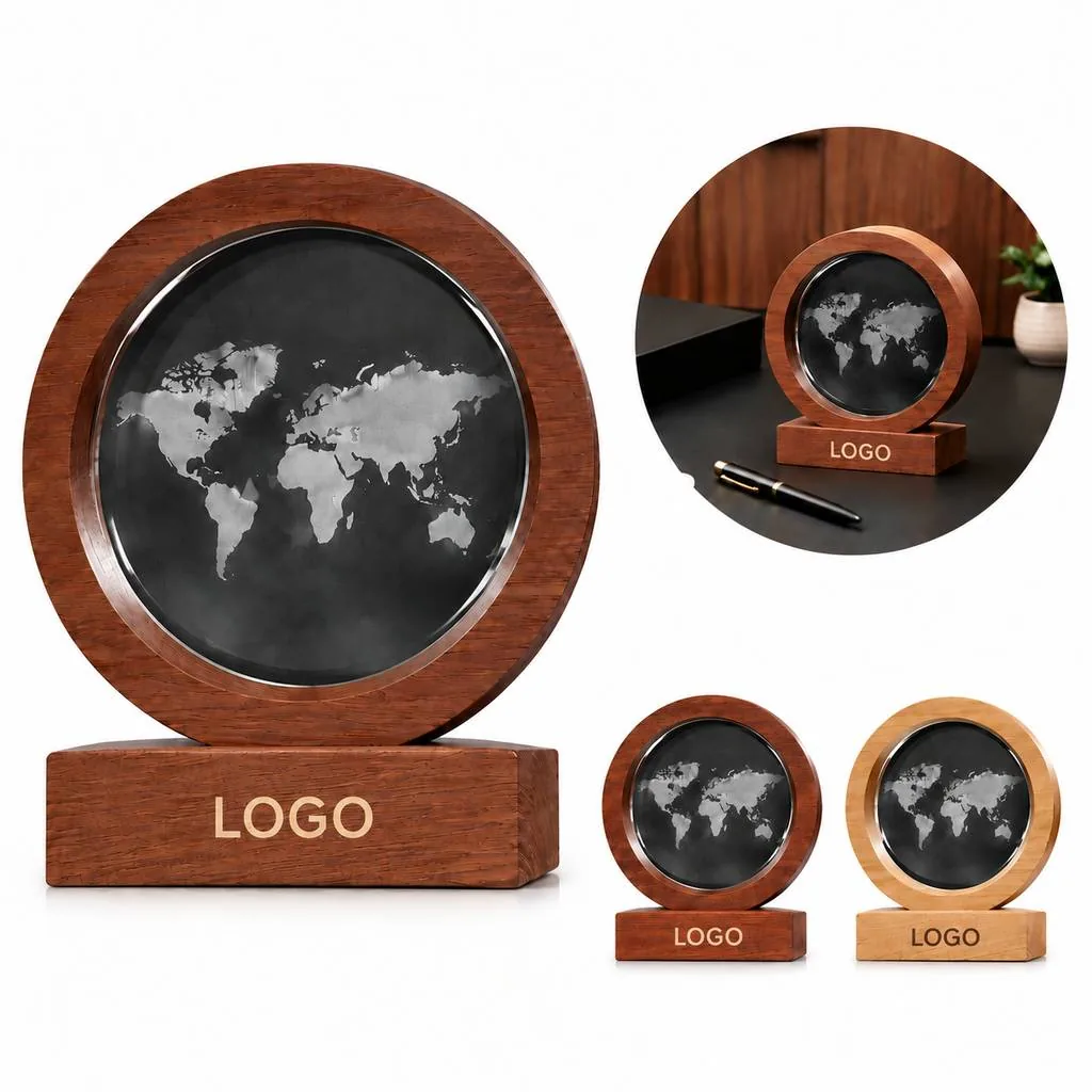 Crystal Award with Solid Wood Base