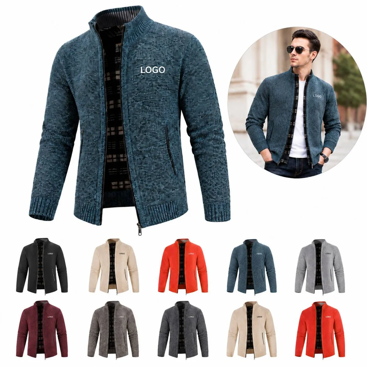 Men's Zip-Up Fleece Cardigan for Fall Winter Layering