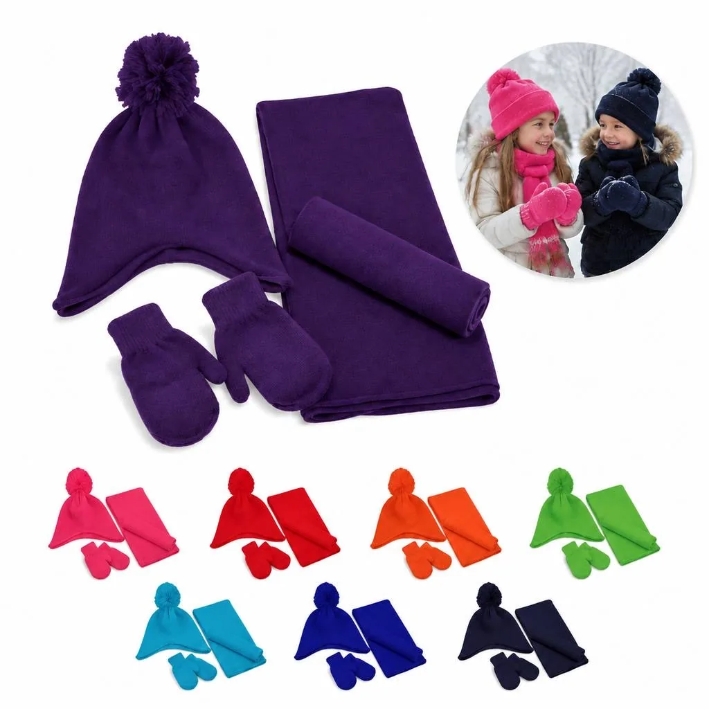 Kids Winter Knit Hat Scarf Gloves Set 2