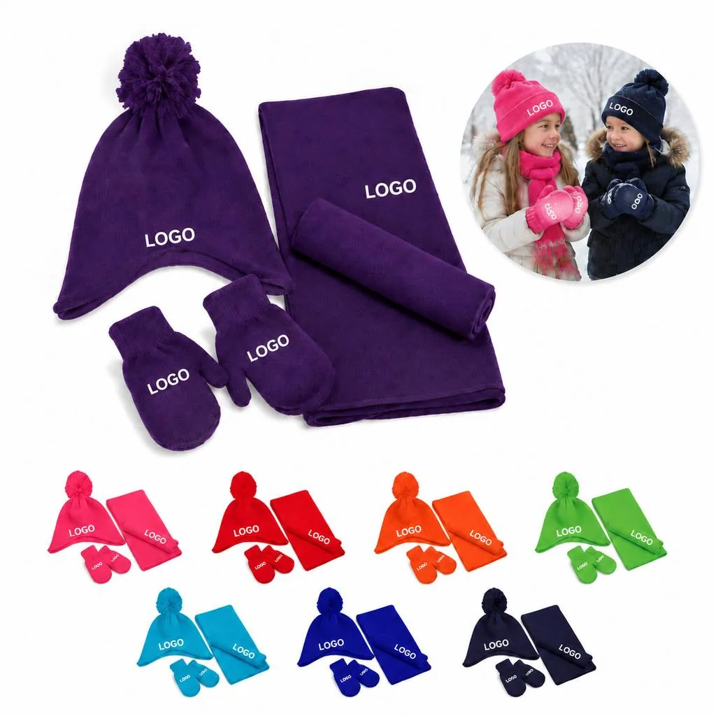 Kids Winter Knit Hat Scarf Gloves Set