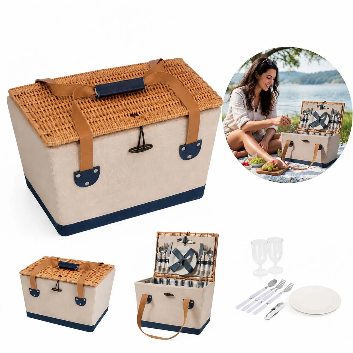 Portable Outdoor Picnic Storage Box Set for Food and 2