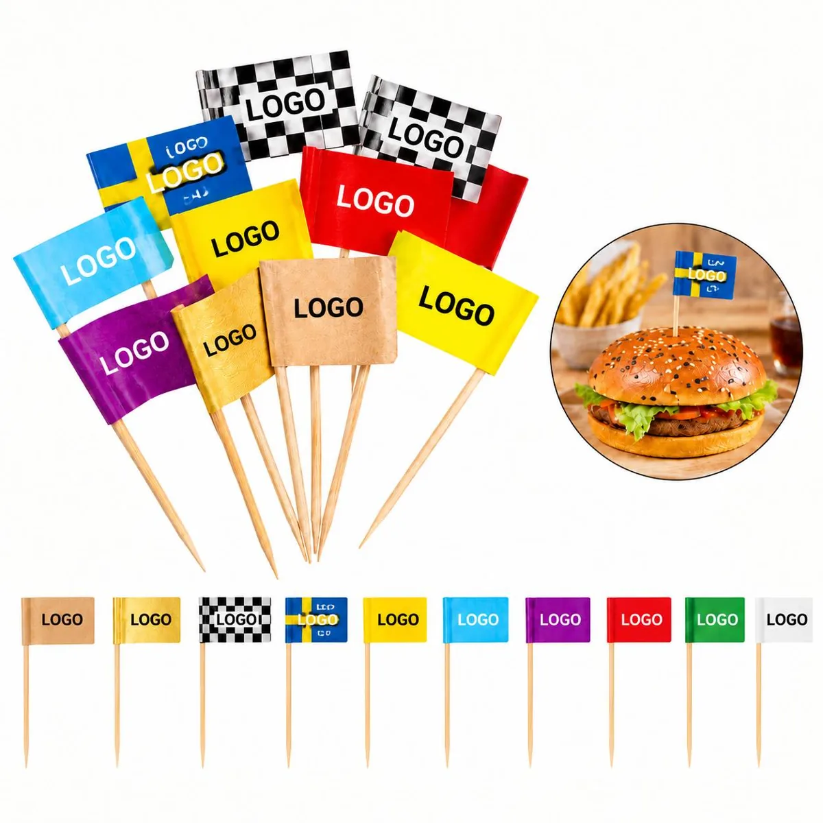 Decorative Bamboo Flag Picks for Cupcakes and Gifts