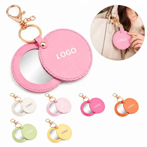 Compact Leather Keychain Mirror for Travel and Daily Use