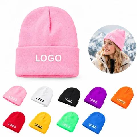Soft Stretchable Knit Winter Hat with Folded Brim