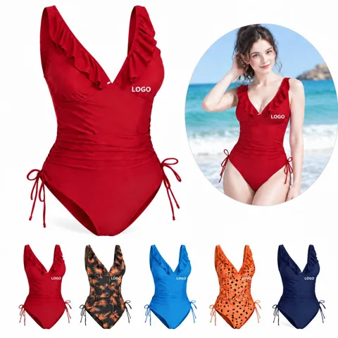 Women's V-Neck Stretch One-Piece Swimwear