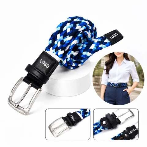 Women's Woven Elastic Waist Belt with Contrast Trim