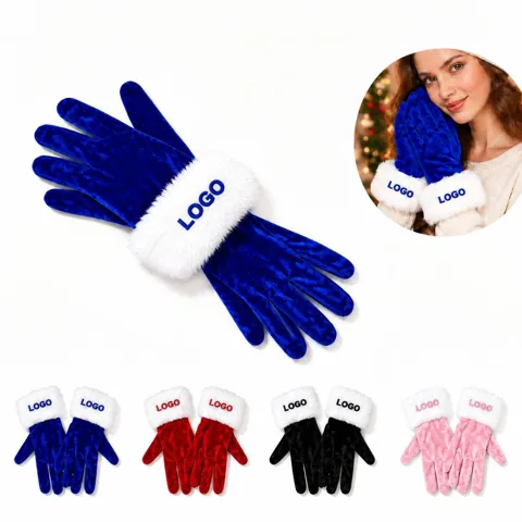 Winter Party Velvet Gloves with Faux Fur Trim