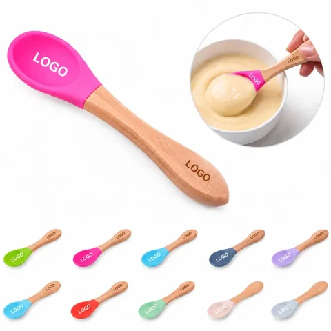 Bamboo-Handle Silicone Utensils for Baby Self-Feeding