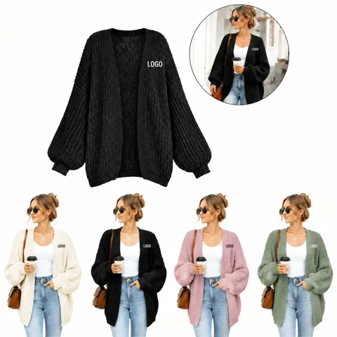 Women's Lantern Sleeve Knit Cardigan Open Front