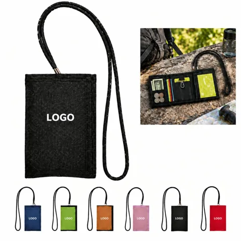 Compact Trifold Wallet with Wrist Lanyard and Card Slots