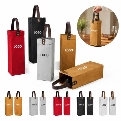 Eco-Friendly Red Kraft Paper Wine Bag with Carry Handle