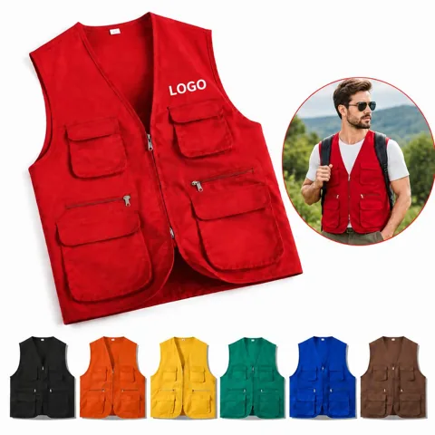 Utility Work Vest with Multiple Pockets and Adjustable