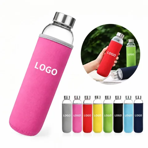 Customizable Clear Glass Sports Water Bottle Leak-Proof Lid