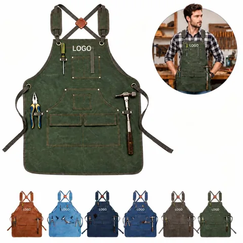 Adjustable Cotton Bib Work Apron with Front Pocket