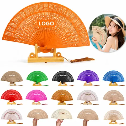 Handcrafted Carved Wooden Folding Fan for Cooling and Decor