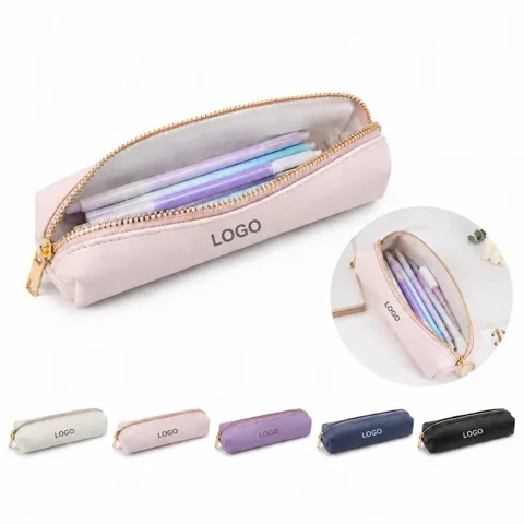 Large Minimalist Polyurethane Pencil Case with Zipper