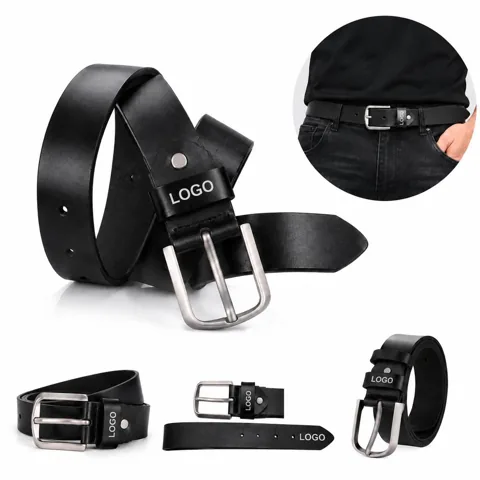 Men's Full-Grain Leather Belt with Metal Buckle