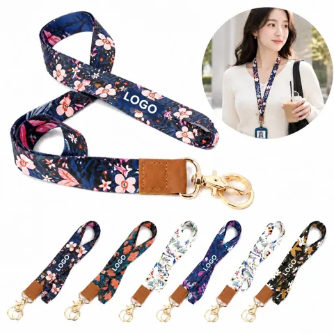 Adjustable Floral Polyester Neck Lanyard with Lobster Clip
