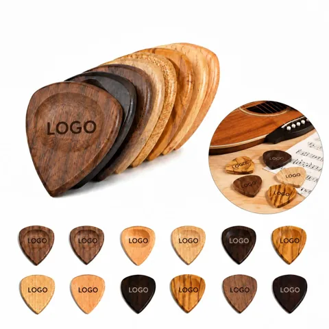 Solid Wood Guitar Picks with Engraved Grip