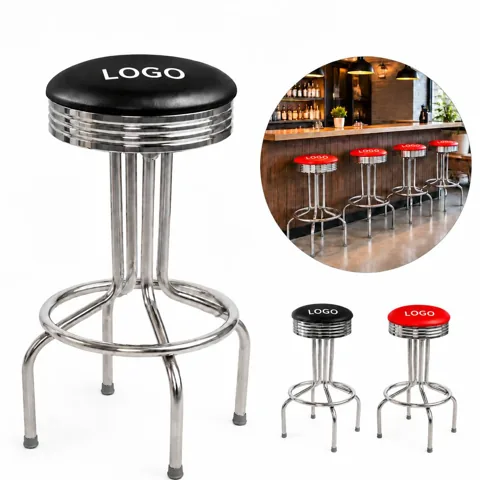 Cushioned Vinyl Seat Bar Stool with Metal Frame