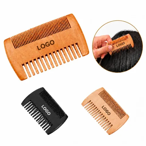 Double-Sided Wooden Beard Comb Fine and Coarse Teeth