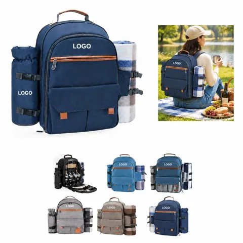 Insulated Picnic Backpack with Blanket and Wine Pocket