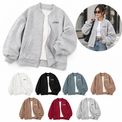 Zip-Up Bomber Sweatshirt Jacket with Pockets