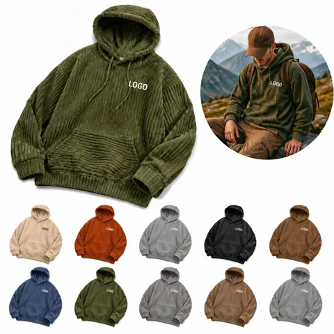 Men's Long Sleeve Button-Front Corduroy Hoodie