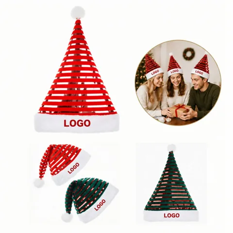 Striped Metallic Gold Velvet Christmas Hats for Adults