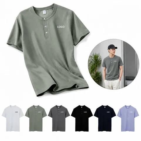 Classic Cotton Henley Shirt with Button Placket