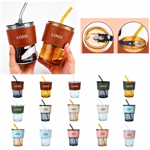 Leakproof Borosilicate Glass Tumbler with Leather Sleeve