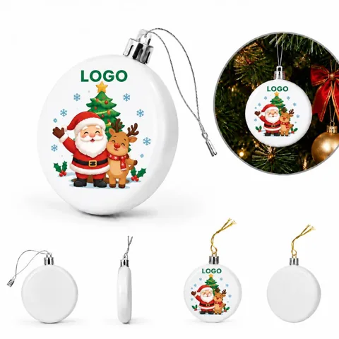 White Glossy Round Christmas Ornament Set