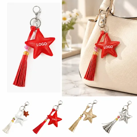 Star Shaped Tassel Keychain PU Decorative
