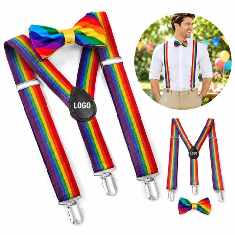 Rainbow Striped Bow Tie and Adjustable Suspenders Set