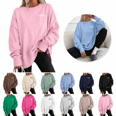 Women's Batwing Sleeve Patchwork Knit Sweater with Side Slit