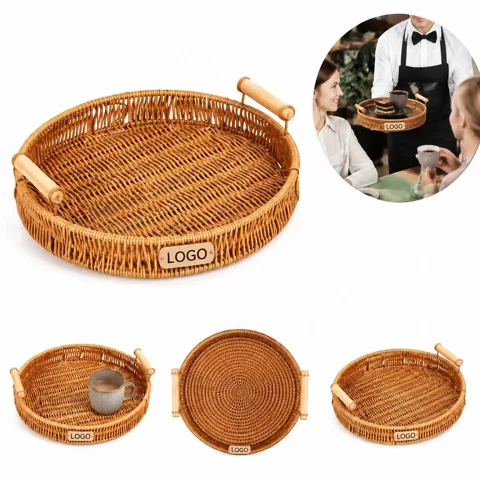 Wooden Handle Woven Storage Basket for Home Organization