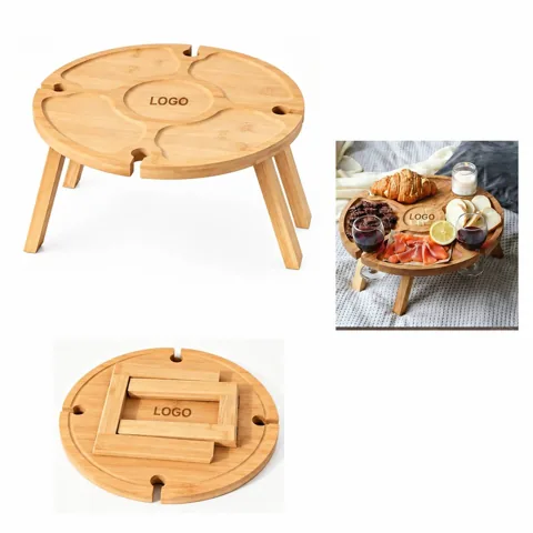 Portable Bamboo Wine & Cheese Picnic Table