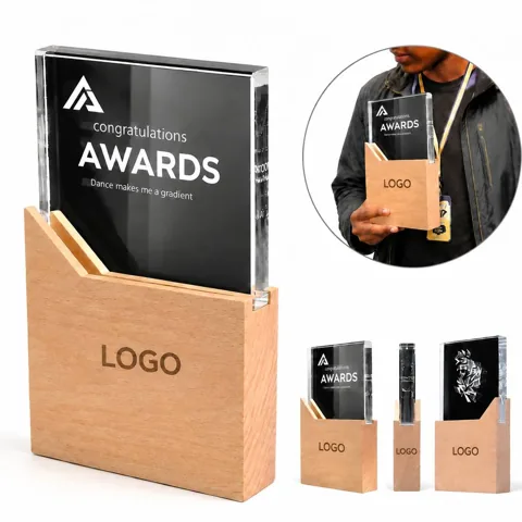 Custom Crystal Award on Wooden Base for Engraving