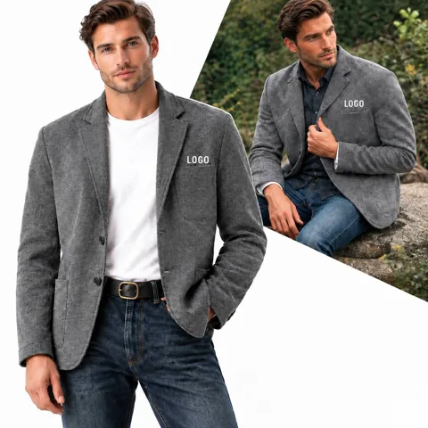 Men's Wool Blend Casual Jacket with Lapel Collar