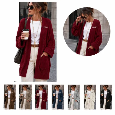 Button-Front Long Sleeve Knit Cardigan for Women