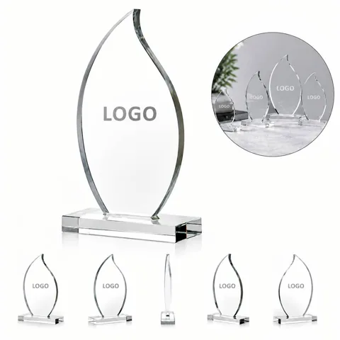 Crystal Flame Photo Keepsake Award for Desk Display