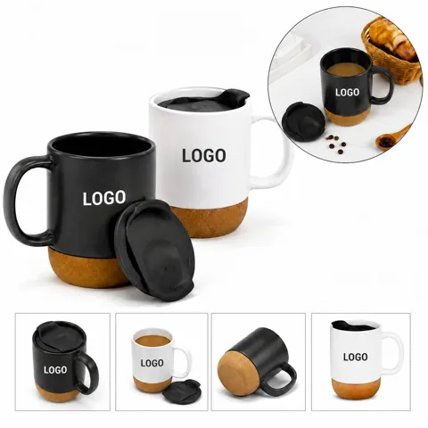 Ceramic Coffee Mug with Cork Base and Lid