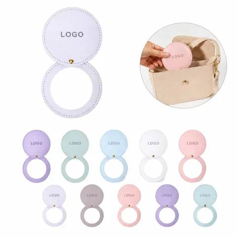 Round Portable PU Makeup Mirror Compact for Travel