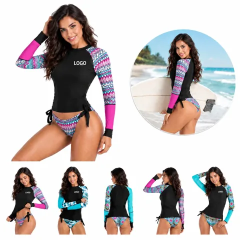 Long-Sleeve Printed Swim Rash Guard for Women